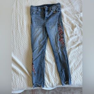 Abercrombie & Fitch Light Blue Skinny Jeans with Floral Detail